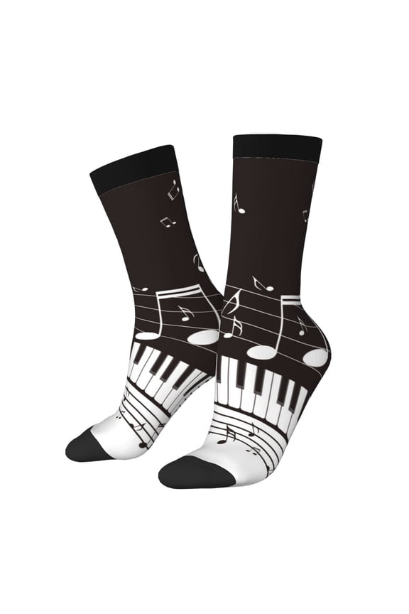 Piano Keys With Musical Notes Print Adult Socks for Men & Women,Calf Socks, Ankle Socks,Boots Socks,Breathable Casual Sock,Unisex Crew Socks