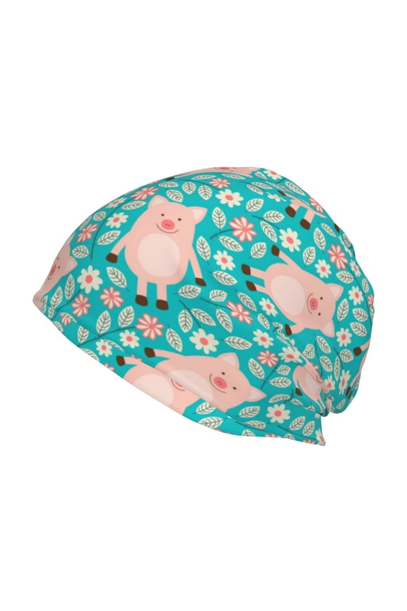 Pig And Flower Print Unisex Knit Beanie for Men Women Winter Hat,Beanies Skull Caps
