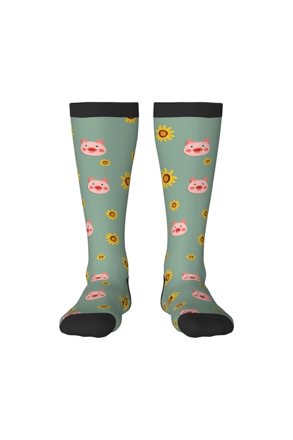 Pig Face With Sunflower Print Gift Stocking Stuffers,Adult Stockings,Novelty Socks,Funny Socks Birthday Running Walking Sleeping