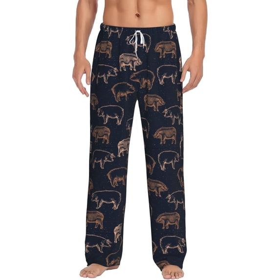 Logiee Pig Farm Print Pajama Pants for Men,Men’s Pajama Bottoms,Mens PJ Pants with Pockets & Button Fly-3X-Large