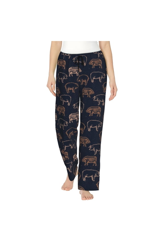 Pig Farm Print Women Pajama Pants,Comfy Pj Bottom with Pockets & Drawstring,Stretch Casual Sleepwear-Medium