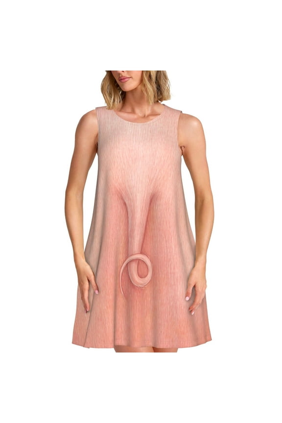 Pig'S Tail Print Summer Dresses for Women,Beach Sleeveless Flowy Pocket Tshirt Tank Sundresses,Women's Sleeveless Dress