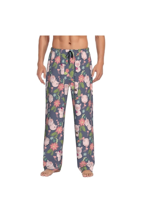 Pigs 1 Print Pajama Pants for Men,Men’s Pajama Bottoms,Mens PJ Pants with Pockets & Button Fly-Small