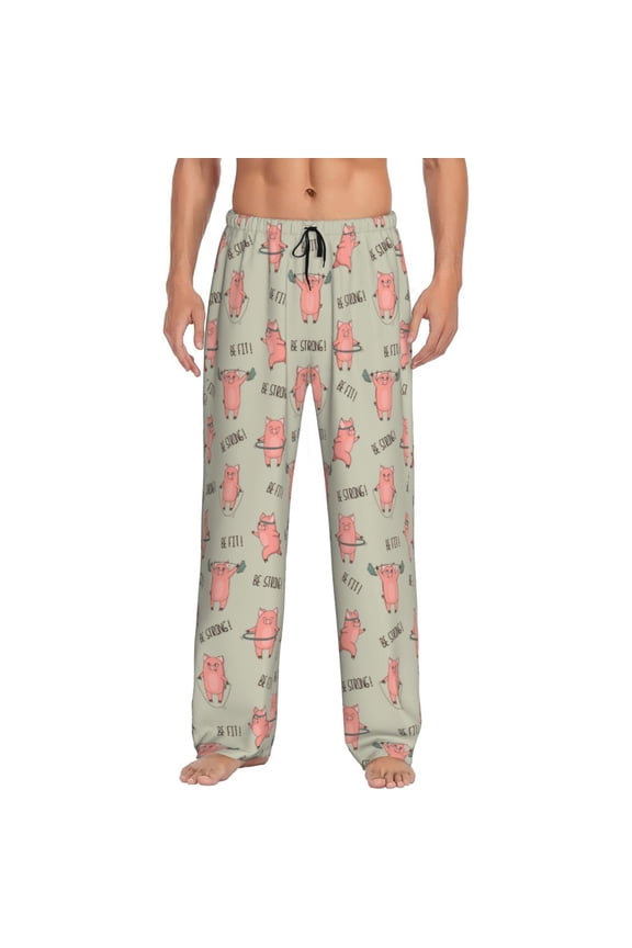 Pigs Exercising Print Pajama Pants for Men,Men’s Pajama Bottoms,Mens PJ Pants with Pockets & Button Fly-Large
