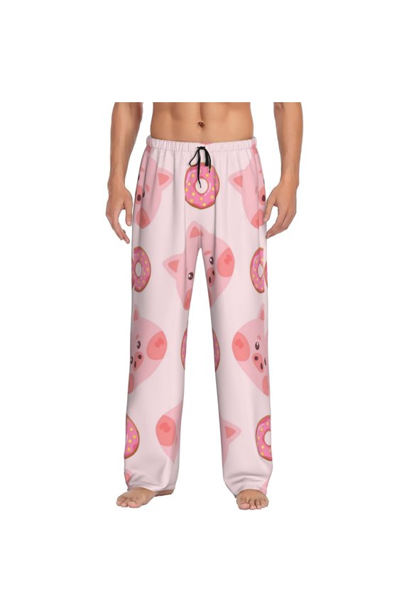 Pigs Head And Donuts Print Pajama Pants for Men,Men’s Pajama Bottoms,Mens PJ Pants with Pockets & Button Fly-3X-Large