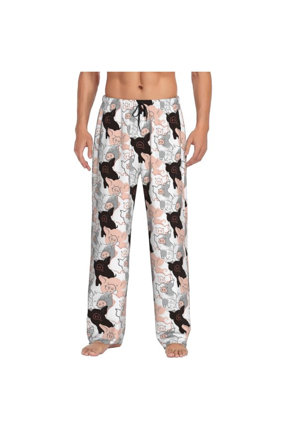 Pigs Print Pajama Pants for Men,Men’s Pajama Bottoms,Mens PJ Pants with Pockets & Button Fly-Small
