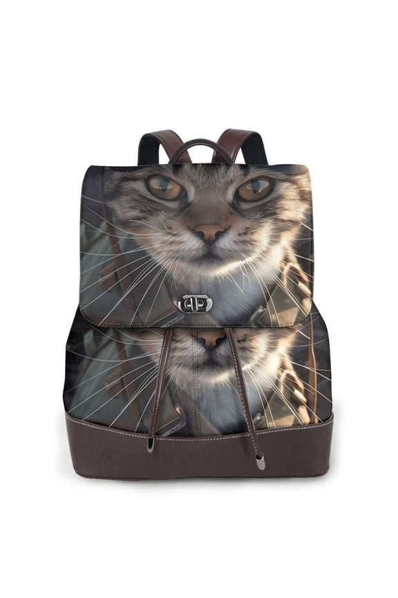 Logiee Pilot Cat In Vintage Plane Print Backpack Purse for Women,Fashion Leather Backpack Purse,Women's Leather Backpack for Work College Travel