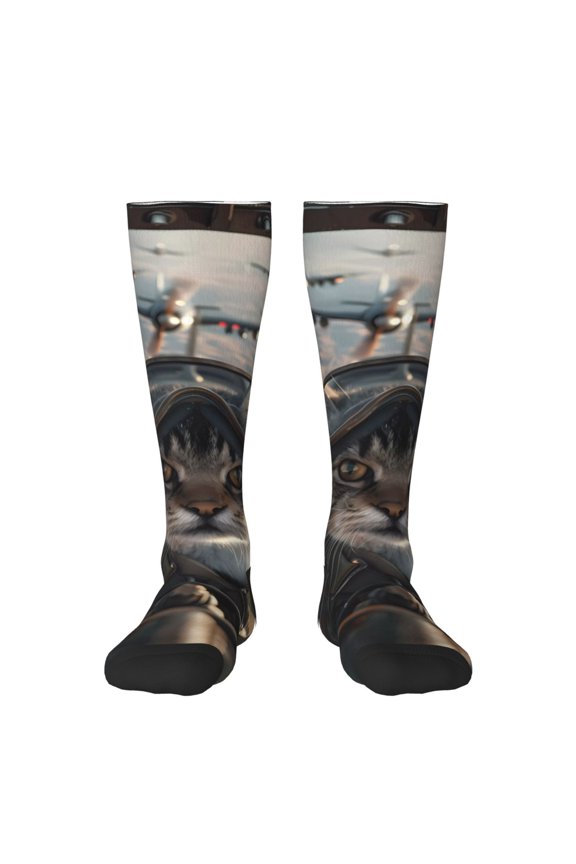 Pilot Cat In Vintage Plane Print Gift Stocking Stuffers,Adult Stockings,Novelty Socks,Funny Socks Birthday Running Walking Sleeping