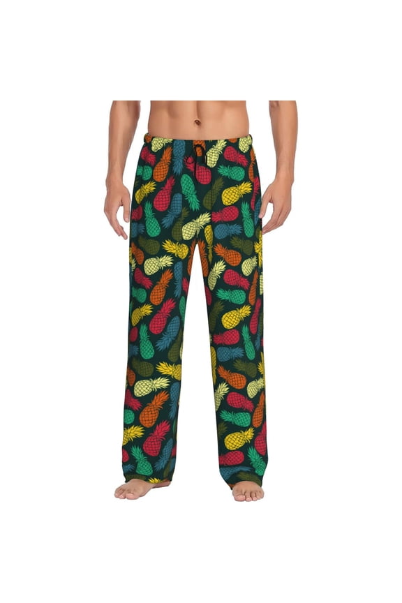 Pineapple Fruit Colorful Print Pajama Pants for Men,Men’s Pajama Bottoms,Mens PJ Pants with Pockets & Button Fly-Large