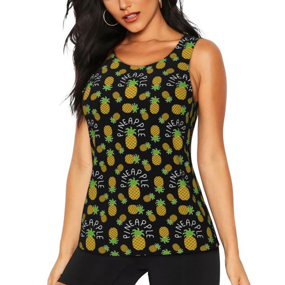 Logiee Pineapple Print Women's Workout Tank Top, Dry Fit Summer Tank Top,Gym Yoga Workout Sports Tee,Sleeveless Athletic Shirts-Small