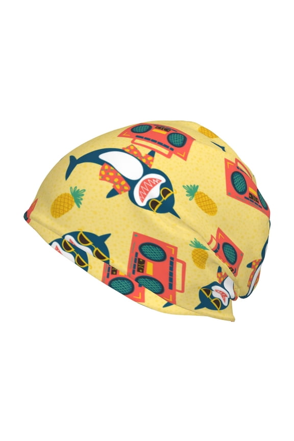 Pineapples Sharks In Hawaiian Print Unisex Knit Beanie for Men Women Winter Hat,Beanies Skull Caps