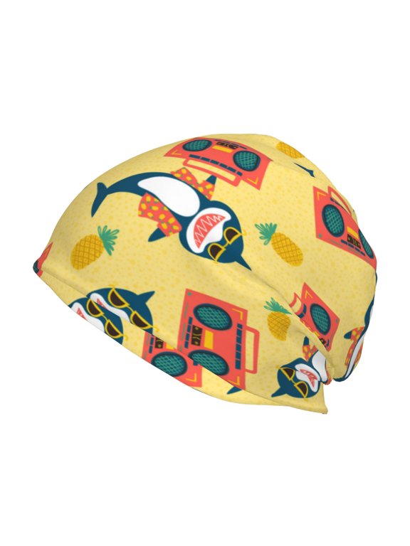 Pineapples Sharks In Hawaiian Print Unisex Knit Beanie for Men Women Winter Hat,Beanies Skull Caps