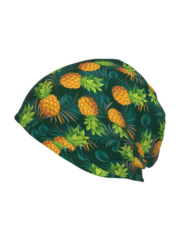 Pineapples with Palm Leaves Print Unisex Knit Beanie for Men Women Winter Hat,Beanies Skull Caps