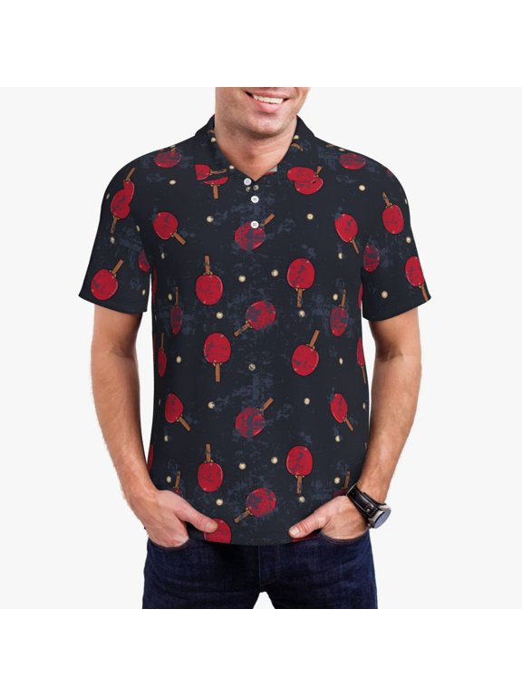 Ping Pong Print Mens Polo Shirts,Mens Golf Polo Shirts,Short Sleeve Casual Polo Shirts for Men,Summer Fashion Beach Shirts-