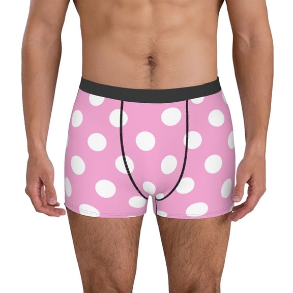 Logiee Pink And White Polka Dot Print Mens Boxer Briefs,Boxer Briefs for Men,Breathable Stretch Underwear,Boys Boxer Briefs-Medium
