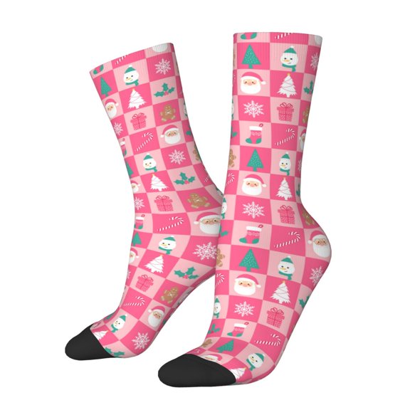 Logiee Pink Christmas Cheer Print Adult Socks for Men & Women,Calf Socks, Ankle Socks,Boots Socks,Breathable Casual Sock,Unisex Crew Socks