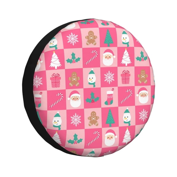 Logiee Pink Christmas Cheer Print Spare Tire Cover, Universal Wheel Protectors,Waterproof Dust-Proof UV Sun Wheel Tire Cover,Fit for SUV, RV, Travel Trailer, Truck-14 inch