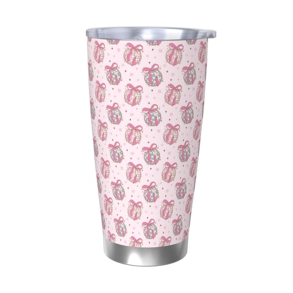 Logiee Pink Disco Ball Print 20OZ Car Cup with Lid, Stainless Steel Vacuum Insulated Double Wall Travel Tumbler, Durable Insulated Coffee Mug,Thermal Cup with Straw-Without Straw