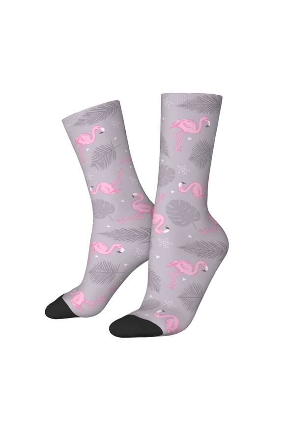 Pink Flamingo Print Adult Socks for Men & Women,Calf Socks, Ankle Socks,Boots Socks,Breathable Casual Sock,Unisex Crew Socks