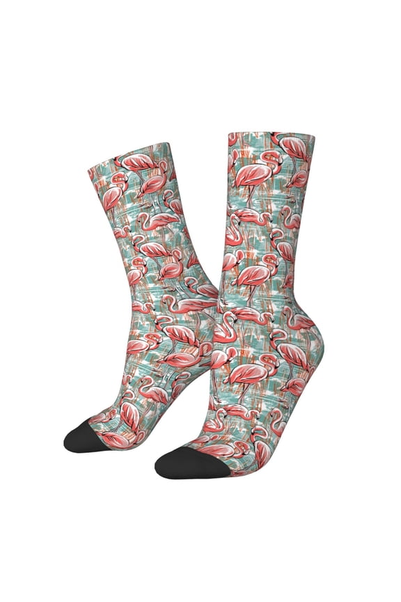 Pink Flamingo Print Adult Socks for Men & Women,Calf Socks, Ankle Socks,Boots Socks,Breathable Casual Sock,Unisex Crew Socks