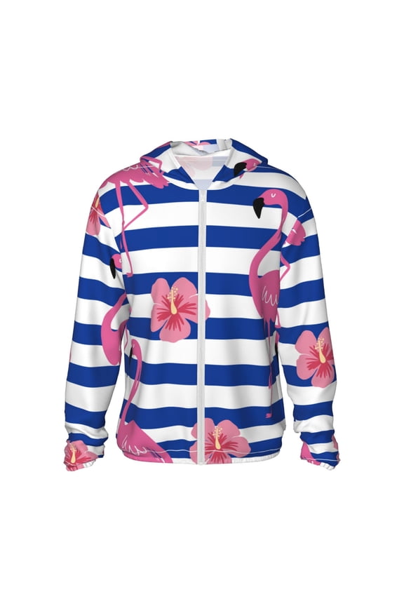 Pink Flamingo Print Men's Women Light Jacket Full Zip Sun Protection Hoodie Long Sleeve Sun Shirts for Men Hiking Fishing Zip Pockets-Large