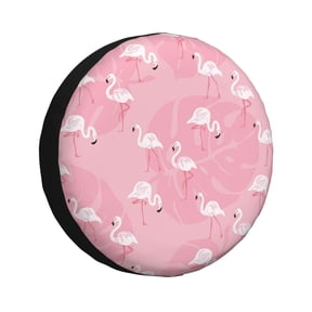 Logiee Pink Flamingos and Flowers Print Spare Tire Cover, Universal Wheel Protectors,Waterproof Dust-Proof UV Sun Wheel Tire Cover,Fit for SUV, RV, Travel Trailer, Truck-17 inch