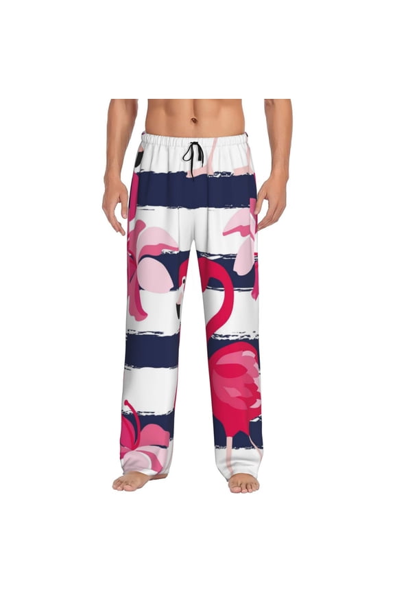 Pink Flamingos Print Pajama Pants for Men,Men’s Pajama Bottoms,Mens PJ Pants with Pockets & Button Fly-3X-Large