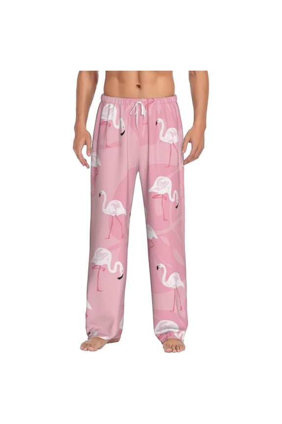 Pink Flamingos and Flowers Print Pajama Pants for Men,Men’s Pajama Bottoms,Mens PJ Pants with Pockets & Button Fly-3X-Large