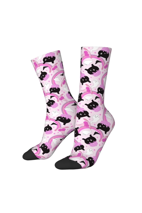 Pink Girl Halloween Print Adult Socks for Men & Women,Calf Socks, Ankle Socks,Boots Socks,Breathable Casual Sock,Unisex Crew Socks