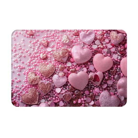 Logiee Pink Glitter Heart Candy Print Welcome Mats for Entryway,Door Mat for Front Door,Entry Mat,Doormat for Garden, Garage, Patio, Home, Porch Decor