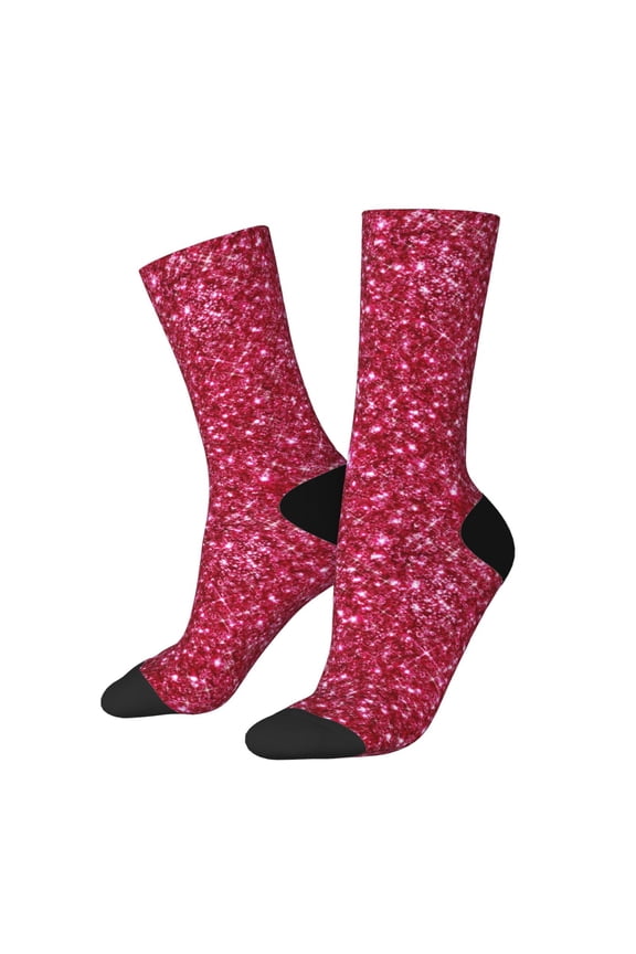 Pink Glitter Print Adult Socks for Men & Women,Calf Socks, Ankle Socks,Boots Socks,Breathable Casual Sock,Unisex Crew Socks