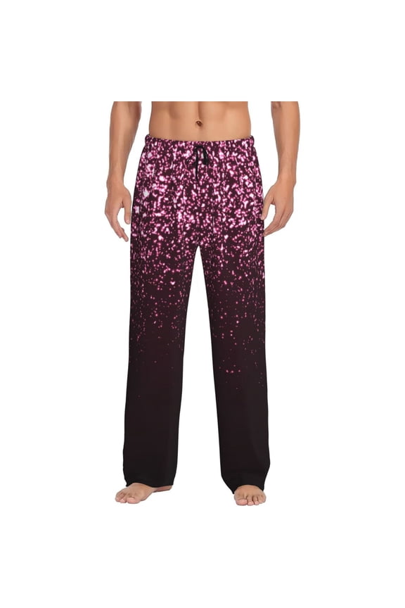 Pink Glitter Sparkles A Print Pajama Pants for Men,Men’s Pajama Bottoms,Mens PJ Pants with Pockets & Button Fly-3X-Large