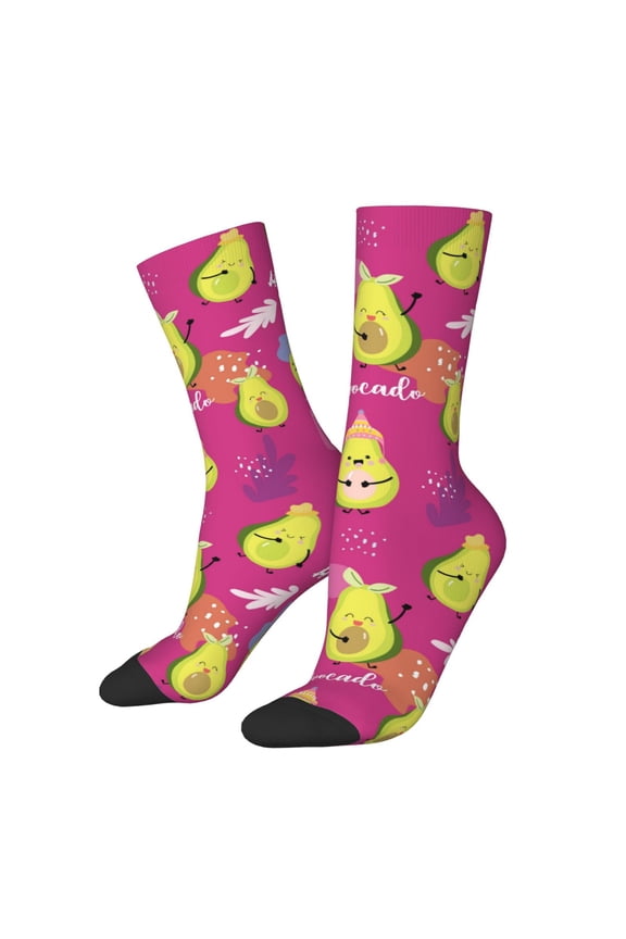 Pink Green Avocado Print Adult Socks for Men & Women,Calf Socks, Ankle Socks,Boots Socks,Breathable Casual Sock,Unisex Crew Socks