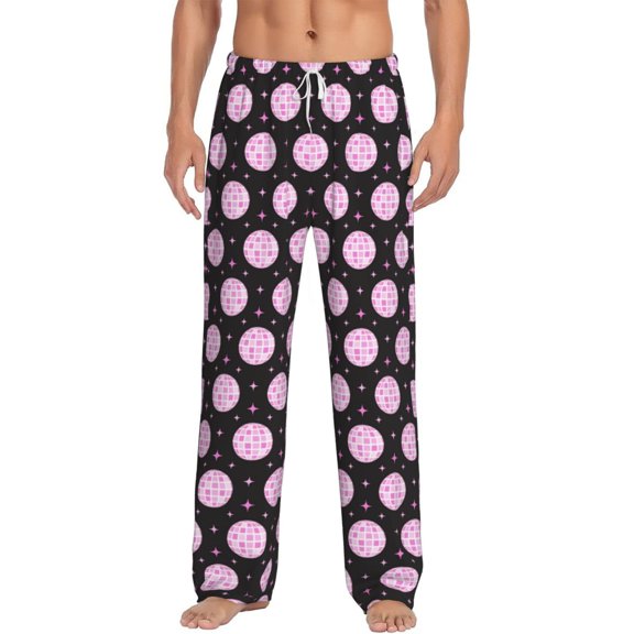 Logiee Pink Groovy Disco Ball Print Pajama Pants for Men,Men’s Pajama Bottoms,Mens PJ Pants with Pockets & Button Fly-X-Large