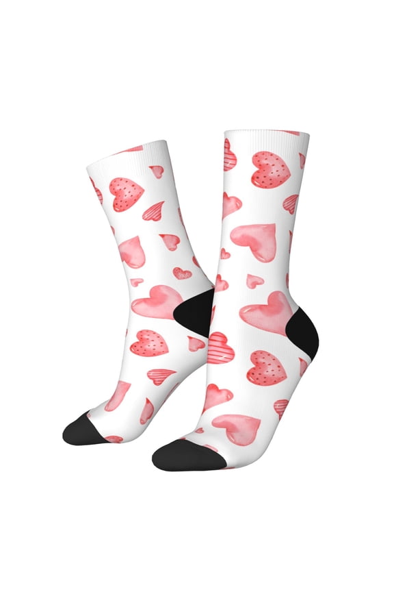 Pink Hearts Print Adult Socks for Men & Women,Calf Socks, Ankle Socks,Boots Socks,Breathable Casual Sock,Unisex Crew Socks