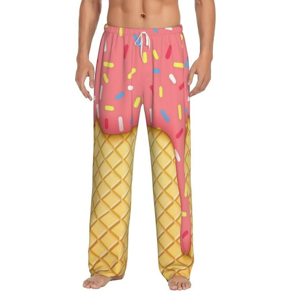 Logiee Pink Ice Cream Print Pajama Pants for Men,Men’s Pajama Bottoms,Mens PJ Pants with Pockets & Button Fly-Medium