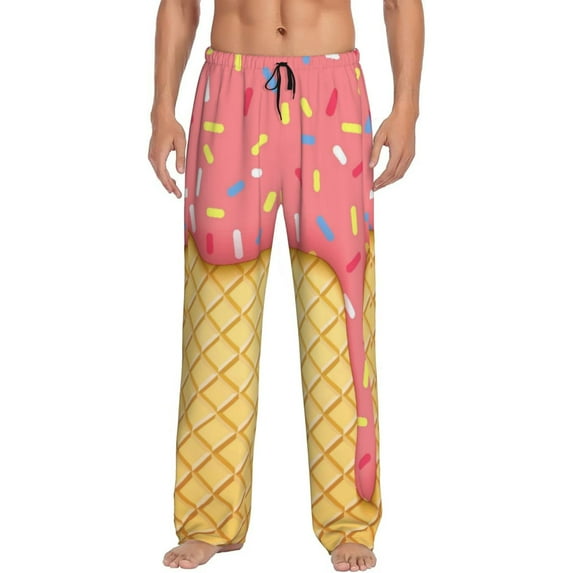 Logiee Pink Ice Cream Print Pajama Pants for Men,Men’s Pajama Bottoms,Mens PJ Pants with Pockets & Button Fly-Small