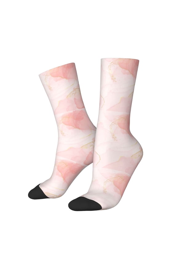 Pink Marble Print Adult Socks for Men & Women,Calf Socks, Ankle Socks,Boots Socks,Breathable Casual Sock,Unisex Crew Socks