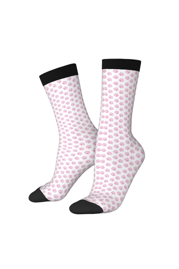 Pink Paw Print Adult Socks for Men & Women,Calf Socks, Ankle Socks,Boots Socks,Breathable Casual Sock,Unisex Crew Socks