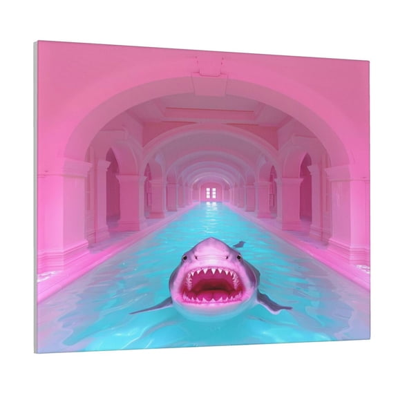 Logiee Pink Shark Pool Fantasy Print Canvas Wall Art ,Art Poster,Canvas Decorative Picture,Decor Wall Pictures for Living Room Bedroom Bathroom,Ready to Hang