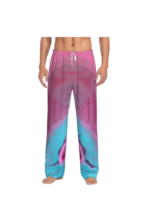 Pink Shark Pool Fantasy Print Pajama Pants for Men,Men’s Pajama Bottoms,Mens PJ Pants with Pockets & Button Fly-Medium