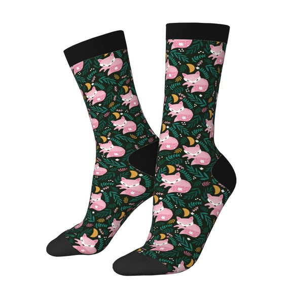 Logiee Pink Sleeping Fox Print Adult Socks for Men & Women,Calf Socks, Ankle Socks,Boots Socks,Breathable Casual Sock,Unisex Crew Socks
