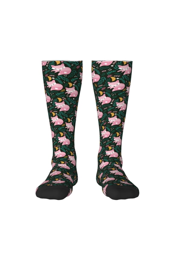 Pink Sleeping Fox Print Gift Stocking Stuffers,Adult Stockings,Novelty Socks,Funny Socks Birthday Running Walking Sleeping