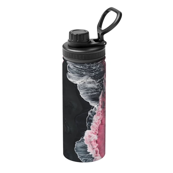 Logiee Pink White Ocean Waves Print Water Bottle,18oz Sports Insulated Kettle for Cycling Gym Basketball Outdoor, Suitable as a Present