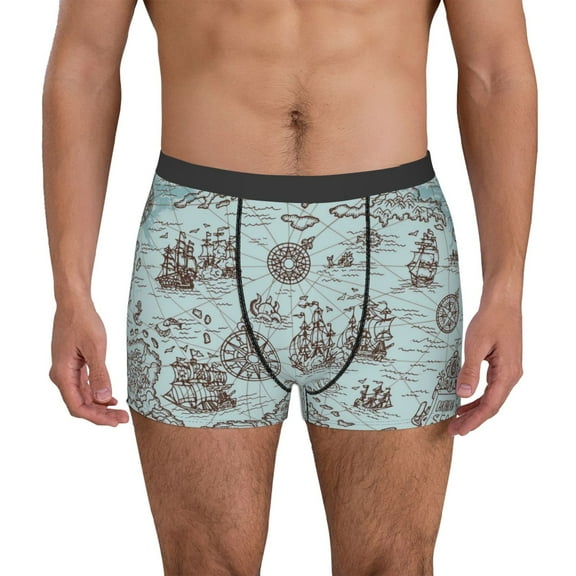 Logiee Pirate Adventure Map Print Mens Boxer Briefs,Boxer Briefs for Men,Breathable Stretch Underwear,Boys Boxer Briefs-Small
