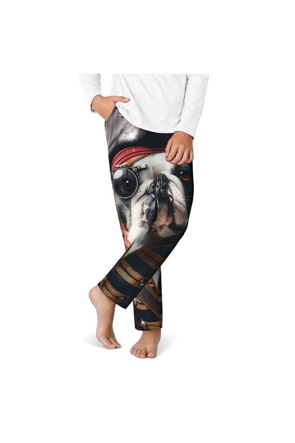 Pirate Bulldog On Deck Print Teenagers' Pajama Pants ,Boys Bottoms,Long Sleep Pants,PJ Lounge Pants with Drawstring Pockets-Small