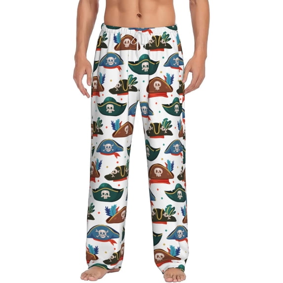 Logiee Pirate Hats Print Pajama Pants for Men,Men’s Pajama Bottoms,Mens PJ Pants with Pockets & Button Fly-X-Large