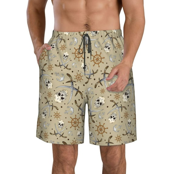 Logiee Pirate skulls Print Mens Swim Trunks Quick Dry Board Shorts,Breathable Hawaii Beach Shorts Swimwear Bathing Suits-X-Large