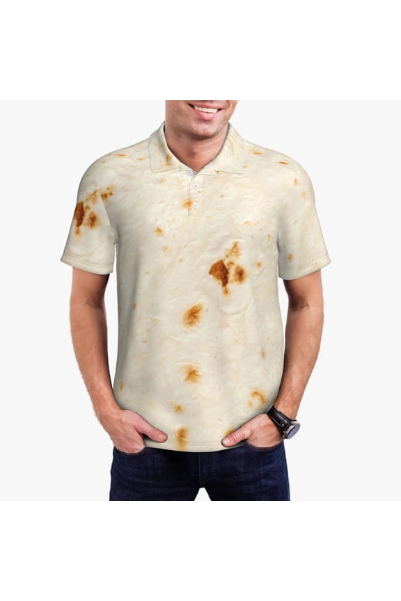 Pita Tortilla Print Mens Polo Shirts,Mens Golf Polo Shirts,Short Sleeve Casual Polo Shirts for Men,Summer Fashion Beach Shirts-Medium