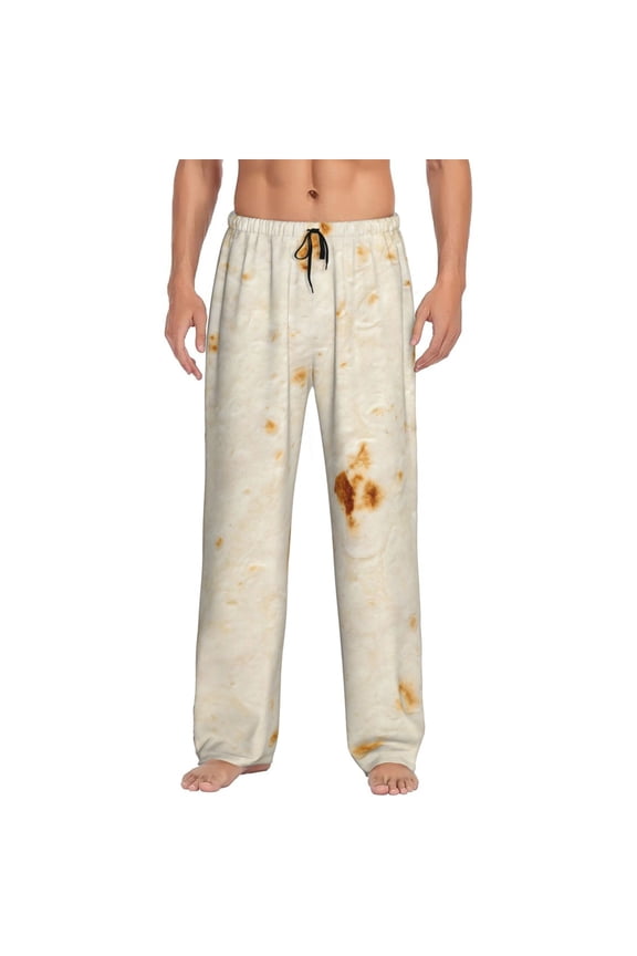 Pita Tortilla Print Pajama Pants for Men,Men’s Pajama Bottoms,Mens PJ Pants with Pockets & Button Fly-Large